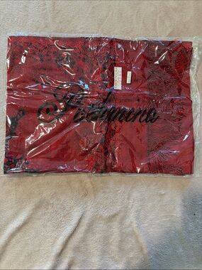Red Print Scarf with Black Script